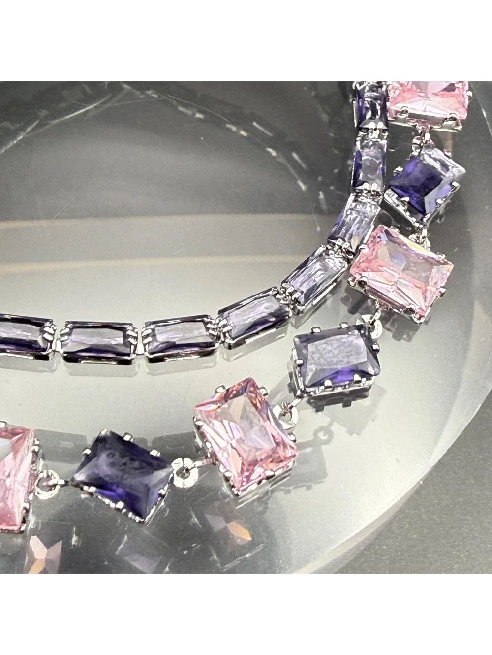 candy+clover amethyst and pink crystal 1white gold plated bracelet stack